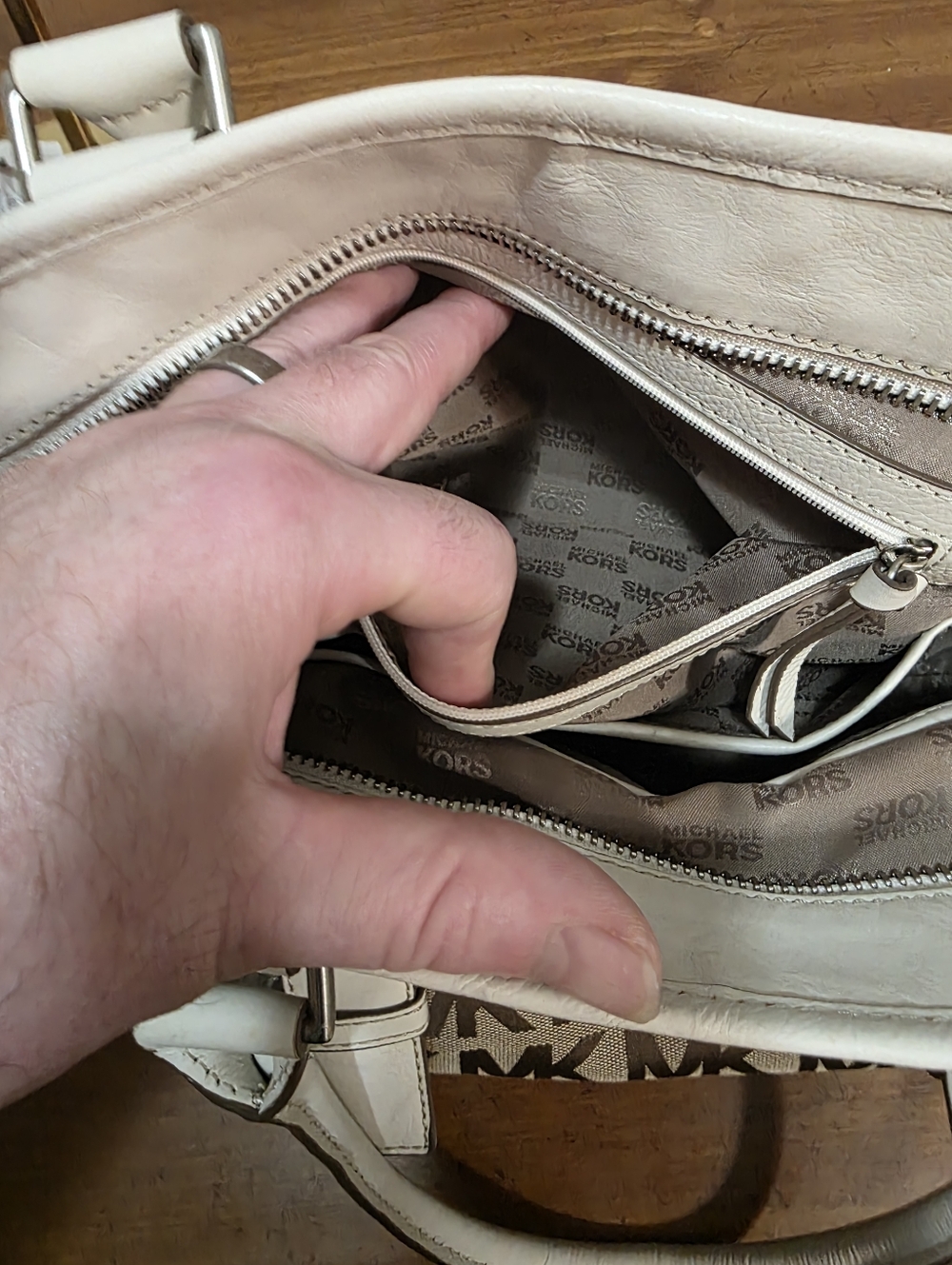 Michael Kors Brown and Cream MK Signature Shoulder Tote - Picture 15 of 16